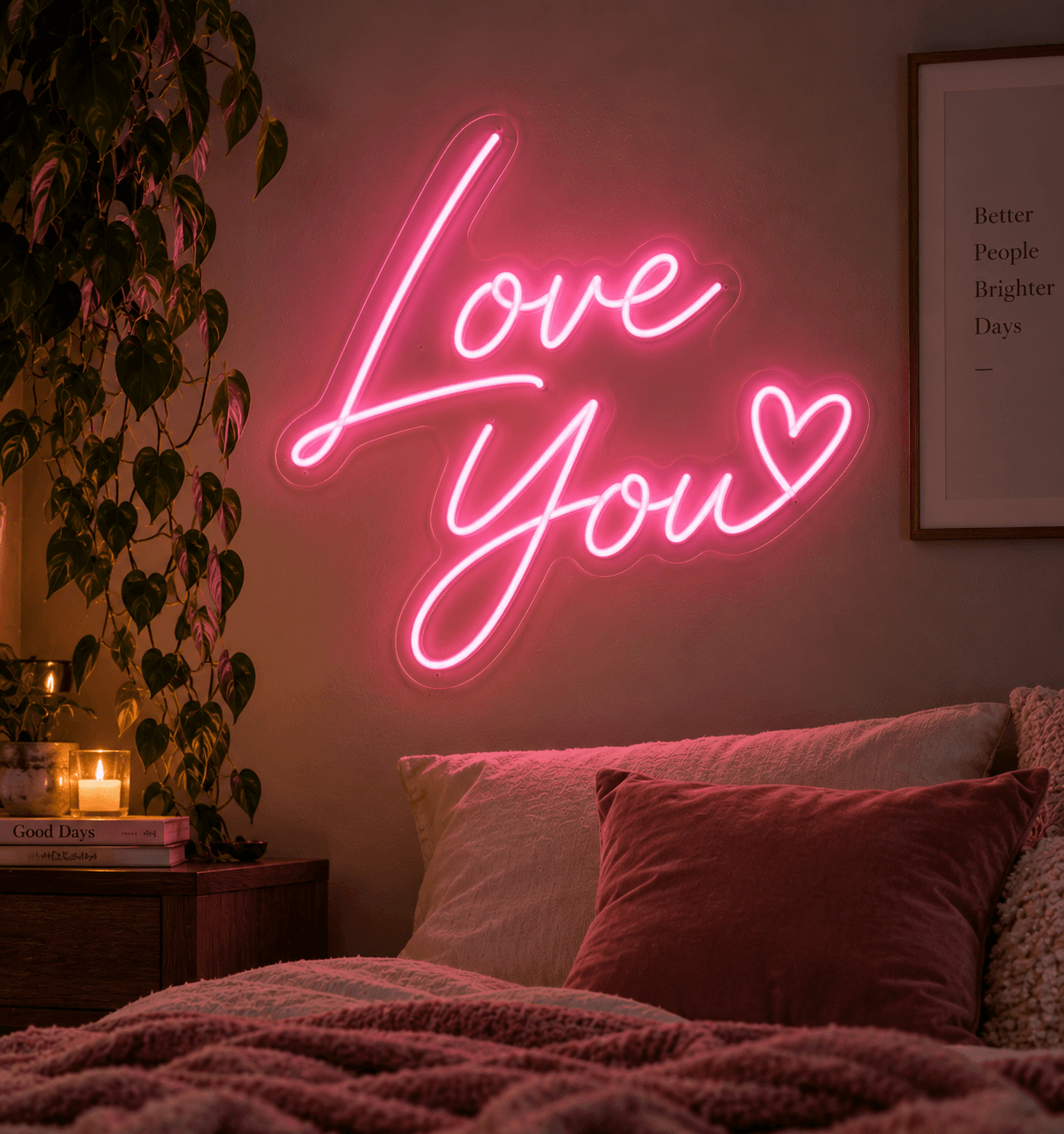 Love You neon sign gift with warm pink glow